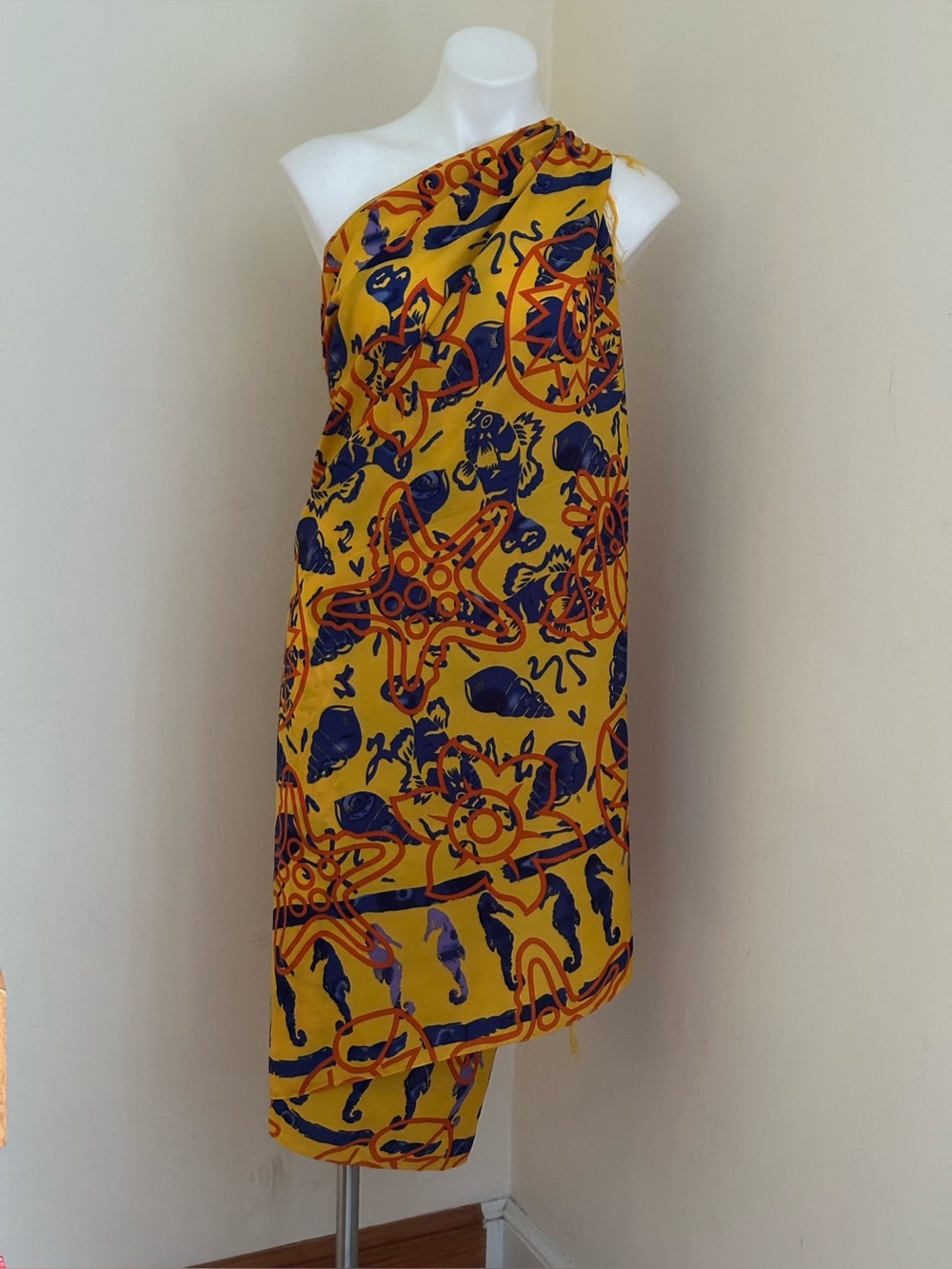 LADY JULIET Unique Yellow Orange Blue Marine Print fringed